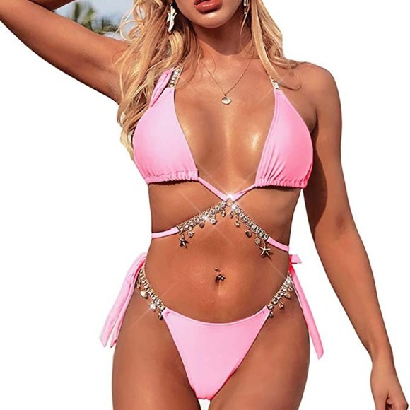 NWT Sparkling Bling Swarovski Crystal Rhinestone Bikini Swimsuit Beachwe… - Picture 7 of 10